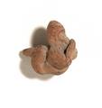 Clay figurine of a monkey. The animal is shown with clasped hands and the legs twisted up as if swimming or floating in the air. Details such as the fur were rendered using incised lines.;