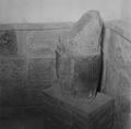 Photograph of a statue with inscribed base at Dunhuang Mogao Caves taken by Raghu Vira in 1955.