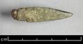 Arrowhead with a triangular body, notchless and stemmed. Made of bronze.