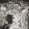 Photograph of apsaras flying above the head of Buddha in Dunhuang Mogao Cave 254 taken by Irene Vincent in 1948.