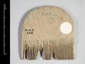 Small wooden comb with a strongly arched top. Some of the very fine teeth have broken off.;