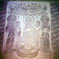 Photograph of a wall painting of a preaching scene in Dunhuang Mogao Cave 203 taken by Raghu Vira in 1955.