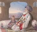 Dost Mahomed, King of Cabaul, and his son, 1841. James Rattray. Scenery, Inhabitants and Costumes, Afghaunistan (London, 1848), British Library X 562 (plate 2).