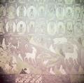 Photograph of a wall painting of the Deer King Jātaka in Dunhuang Mogao Cave 257 taken by Raghu Vira in 1955.