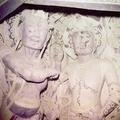 Photograph of Lokapāla and Mahāvajra figures in Dunhuang Mogao Cave 427 taken by Raghu Vira in 1955.