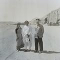 Photograph of Raghu Vira, Sudarshana Devi Singhal and Chang Shuhong near the Dunhuang Mogao caves taken in 1955.