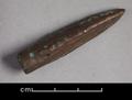 Socketed bronze arrowhead with a rounded body.;